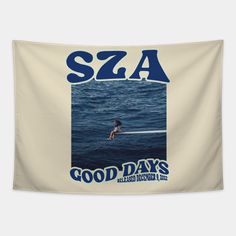 an image of a man swimming in the ocean with good days on it's side