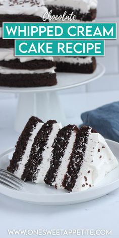 a slice of whipped cream cake on a white plate