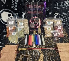 Everything you need to get started on the path of Witchcraft! Herbs,  Candles, Beginners Book and many other ritual tools and items.  XXL Kit includes double of all ritual items shown, The Craft Beginners Guide, A Book of Spells and Rituals, a Journal and a surprise bag full of extras. Kit Includes: Many candles of all colors 🕯 Various Witchy Necklaces 🎇 Skeleton Key 🗝 Steel Sword Charm Ritual Bell Small Besom/Ritual Broom Amethyst Crystal Point Quartz Crystal Points Sage Cleansing Stick Amet Witchy Necklaces, Witchcraft Items, Herbs Candles, Spell Bags, Sage Cleansing, Cleansing Stick, Many Candles, Spiritual Items, Witchcraft Herbs