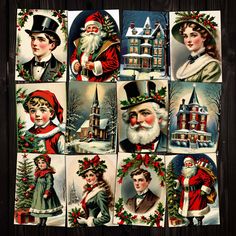 vintage christmas postcards with santa claus and other people