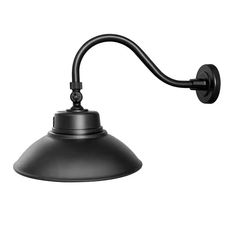 a black wall light with an arm on the left side and a white back ground