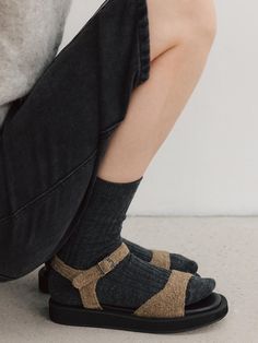 Composition : Full-grain leather Color : Grey,greenCountry of Origin : KOREA Socks And Sandals, Full Grain Leather, 2 Colours, Flat Sandals, Women's Shoes Sandals, Shoes Sandals, Grain, Composition, Socks