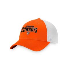 When gearing up for Oklahoma State Cowboys game day, be sure to finish off your outfit in style with this Breakout Trucker snapback hat from Top of the World. The four mesh mid and rear panels offer a breezy feel that helps keep your head cool and comfortable throughout every wear. Thanks to the embroidered Oklahoma State Cowboys emblem on the front, you'll be able to exhibit your die-hard fandom every time you put on this structured cap.When gearing up for Oklahoma State Cowboys game day, be su Curved Bill Hat With Team Logo For Sports Event, White Curved Bill Trucker Hat For Game Day, White Collegiate Fitted Hat For Game Day, Game Day Throwback Hat With Curved Brim, Throwback Game Day Hat With Curved Brim, White Fitted Hat For Baseball Season Game Day, White Fitted Hat For Baseball Game Day, Throwback Curved Brim Hat For Game Day, Team-colored Snapback Hat With Curved Bill For Game Day