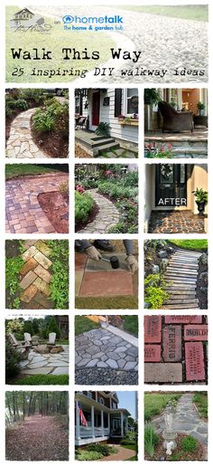 various pictures of different types of walkways and steps in front of a house with the words walk this way written on them