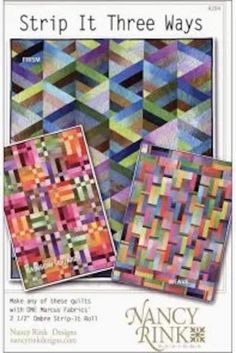 three quilts with different patterns on them, one is multicolored and the other has