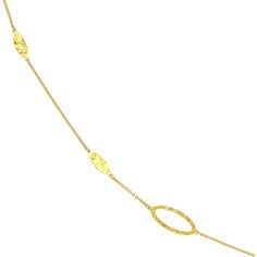 Behold the brilliance of craftsmanship with the exquisite craftsmanship of the Long & Lovely Diamond Cut Mix Links Necklace from Olas d'Oro. This captivating piece is a fusion of art and elegance, designed to elevate your style to new heights. Crafted in 14K yellow gold, it exudes a warm, luxurious glow that complements any outfit.The Long & Lovely Necklace boasts mixed links that add a unique and dynamic dimension to your look. Each link is meticulously diamond-cut, catching the light in a dazz Elegant Hammered Yellow Gold Bracelets, Yellow Gold Hammered Oval Link Jewelry, Hammered Yellow Gold Oval Link Jewelry, Formal Oval Hammered Jewelry, Gold Plated Oval Hammered Jewelry, Fusion Style Oval Yellow Gold Jewelry, Oval Gold Plated Hammered Jewelry, Yellow Gold Oval Fusion Jewelry, Gold Lariat Necklace With Diamond Cut