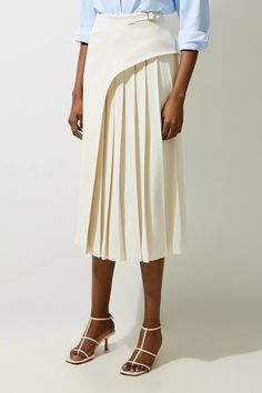 Tailored Buckle Detail Pleated Midi Skirt Layering Dresses Summer, Tall Maxi Dress, Skirt Collection, Tall Pants, Cruise Outfits, Crisp White Shirt, Dressed To Impress, Layer Dress, Leather Dresses