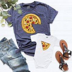 Pizza Shirt, Pizza Matching Family Shirt, Fathers Day Gift Tee, Pizza and Pizza Slice Matching Shirt, Dad Baby Birthday Shirt, Daddy Son Tee. HI! Welcome to my store, I'm delighted to see you here. My store's main goal is to provide you with premium everyday apparel with the best graphic t-shirts. I see you as a friend, not just a customer. I'm sure you'll love my designs. You can order the same design 4XL and 5XL large sizes from the link, please specify the details in the order note.   https:/ Funny Crew Neck Shirt With Sublimation Print, Fun Crew Neck Shirt With Sublimation Print, Family Matching Short Sleeve Shirt With Funny Print, Pre-shrunk Crew Neck Shirt For Family Matching, Family Matching Funny Print Short Sleeve Tops, Family Matching Tops With Funny Print Short Sleeve, Baby Birthday Shirts, Slice Pizza, Matching Family Shirt