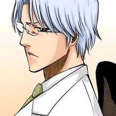 an anime character with white hair and glasses