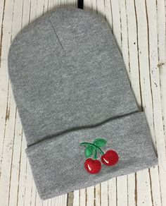 CHERRY Beanie Cuff Cap | Cherry Tree | Reddish | Fruit | Taxonomy | Plantae | Acidic | Wild Cherry | Prunus Cerasus | Beanie Caps Design: Beautifully embroidered with cherries Condition: BRAND NEW-NEVER WORN Size: One Size Fits All Color: Black or Choose your favorite color from the drop down menu Material: 100% Acrylic NEED HATS WHOLESALE? ASK ABOUT OUR WHOLESALE PRICES All items are shipped via usps first class mail Please email me if you have any questions. Prunus Cerasus, Caps Design, Wild Cherry, Embroidered Beanie, Cap Designs, Embroidered Hats, Dad Caps, Cherry Tree, Cute Hats