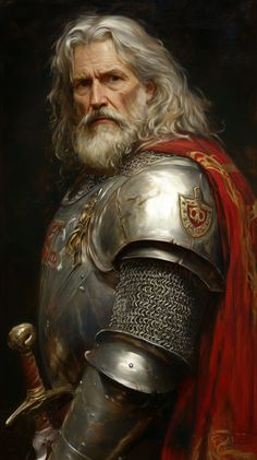 a painting of an old man in armor