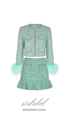 This jacket suit boasts a stylish Stephanie Boucle Feather design in a classic shade of green. Made with high-quality materials, it offers both comfort and sophistication. Perfect for any occasion, this suit is sure to make a statement. minimal stretch Hook and eye closure down front Matching skirt available gentle mac Fitted Green Long-sleeved Tweed Jacket, Luxury Green Winter Blazer, Green Winter Party Suit, Green Formal Sets For Fall, Winter Party Green Suit, Formal Green Winter Sets, Elegant Green Tweed Jacket With Long Sleeves, Elegant Green Long Sleeve Tweed Jacket, Feather Jacket