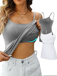 Shop Affordable  Women Camis Summer Tank Tops Casual Tank Tops Plain Tank Tops Loose Daily Spaghetti Tank Tops On Justfashionnow.com Concert Tank Top, Layered Cami, Cotton Camisole, Camisole Bra, Bra Tank, Womens Camisoles, White Cami, Crop Top Casual, Spaghetti Strap Tank Top