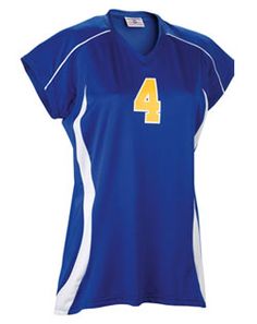 a women's soccer jersey with the number 4 on it, in blue and white