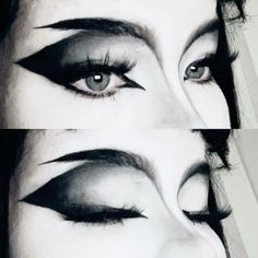 Big Eyeliner, Goth Eyebrows, Eye Makeup Aesthetic, Gothic Eye Makeup, Trad Goth Makeup, Goth Eye Makeup, Black And White Makeup, Dark Makeup Looks, Nose Contour