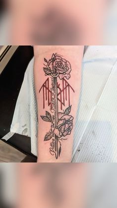 Combination Tattoo Ideas, Thieves Guild Tattoo, Tattoo Ideas To Get For Your Mom, Goth Tattoo Ideas For Women, Cool Forearm Tattoos For Women, Gothic Forearm Tattoo, Rock Band Tattoos, Dark Romance Tattoo, Haunting Adeline Tattoo