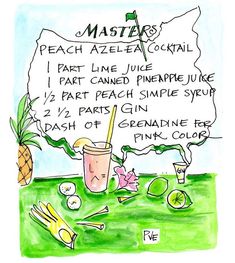 a drawing of a sign that says peach azel - corall, part line pineapple juice and part peach simple syrup