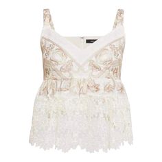 Bcbg Maxazria Nwt Runway Piece -Precious -Intricate Embroidered Detail -True To Size -Can Be Worn Without A Bra Comfortably Non Smoking Home Fitted Lace Trim Peplum Top, Fitted Peplum Tops With Lace Trim, Cream Sleeveless Evening Top, Fitted Lace Peplum Top, Scalloped Lace Dress, Embroidered Tops, Babydoll Tank Top, Embroidered Tank Top, Floral Filigree