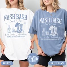 Custom Comfort Colors Nashville Bachelorette Party Shirt Southern Cowgirl Nash Bash Bachelorette Shirt Nashville Girls Trip Shirt Western Bridesmaid Gift Cocktail Social Club Bach Southern Bachelorette The perfect Custom Comfort Colors Nashville Bachelorette Party Shirt for a stylish Bride and her Bridal Party! This Personalized Nash Bash Bachelorette Shirt makes the perfect Gift for Bridal Party Gifts. It's made from a Premium Soft Ring Spun Cotton Blend Fabric for perfect spring and summer com Nashville Trip Shirts, Nashville Bachelorette Party Shirts, Nashville Girls Trip, Bachelorette Party Shirt, Nashville Bachelorette Party, Stylish Bride, Bachelorette Shirt, Nashville Bachelorette, Girls Trip Shirts