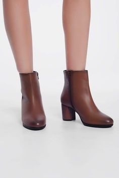 Brown Blocked Mid Heeled Ankle Boots - Himelhoch's Fashion In The 60s, Brown Block Heels, Checked Scarf, Block Heel Ankle Boots, Pink Scarves, Brown Ankle Boots, Online Fashion Boutique, Faux Fur Collar, Boots For Sale