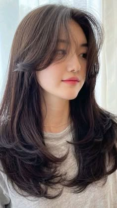 Korean Long Hair, Hair Style Korea, Hairstyle Tutorials, Layered Hairstyles, Bangs With Medium Hair, Trening Fitness