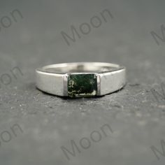 Moss Agate Ring, 925 Sterling Silver Ring, Wedding Ring, Emerald Cut Ring, Men's Ring, Natural Moss Agate Jewelry, Anniversary Gift For Him ◈ Item Details ◈ Metal: 925 Sterling Silver  Style: Gemstone Ring Main Stone: Moss Agate  Main Stone Color: Green Main Stone Shape: Emerald ABOUT GEMSTONE - ♥ Purification ♥ Serenity ♥ Protection ♥ Wisdom ♥ Balance ♥ Strength ♥ Friendship ♥ Love ♥ Positive thinking ♥ Sensitivity S I L V E R J E W E L R Y C A R E Silver is not the best friend of oxygen and sulfur; it can be oxidized and tarnished from time to time it is the nature of silver. To keep the silver shiny and prevent it from oxidizing fast, we would recommend the following instructions; * Avoid any chemical agents including perfume, makeup, and hair spray. * Avoid wearing silver jewelry to th Wedding Ring Emerald Cut, Moosachat Ring, Wedding Ring Emerald, Moss Agate Jewelry, Silver Ring Wedding, Emerald Cut Ring, Ring Emerald Cut, Anniversary Gift For Him, Moss Agate Ring