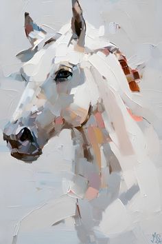 a painting of a white horse on a gray background