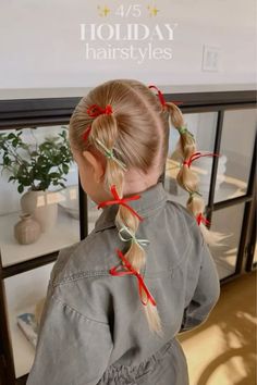 Kids Holiday Hairstyle Kid Christmas Hairstyles, Christmas Toddler Hair, Kids Holiday Hairstyles, Christmas Toddler Hairstyles, Girls Holiday Hairstyles, Toddler Christmas Hair, Holiday Hairstyles For Kids, Kids Christmas Hairstyles