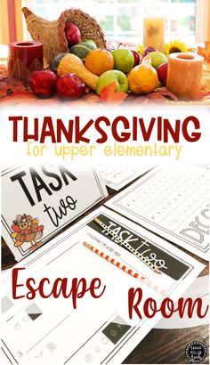 thanksgiving activities for upper elementary students to help them learn the word escape room with this free printable