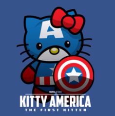 hello kitty is holding a shield with the words kittyy america on it and an image of