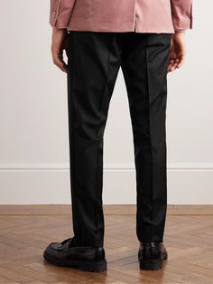 DESIGNED BY MR PORTER. The classic cut of Mr P's tuxedo trousers means you'll wear them for years to come. Cut from smooth wool, they're tailored for a timeless straight-leg fit. Invest in the coordinating tuxedo blazer to complete the look. Tailored Wool Tuxedo With Pressed Crease, Black Wool Tuxedo With Welt Pockets, Tailored Black Tuxedo Bottoms, Luxury Wool Single-breasted Tuxedo, Black Wool Single-breasted Tuxedo, Mr P, Slim Fit Tuxedo, Tuxedo Blazer, Tuxedo Pants