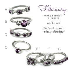 Celebrate the Month of February with the color Amethyst Purple. It might be the month you were born in or simply a favorite color. Let these delicate boho rings work their magic, inspiring positive energy and personal meaning. Each ring is individually cast for exquisite detail, clad in silver or bronze and hand burnished to a soft lustrous, non-tarnishing finish. They feature Swarovski amethyst crystal stones for gorgeous color and quality. Choose among 7 designs to wear alone or stack and mix. April Birthstone Ring, Pink Tourmaline Crystal, Rings Dainty, August Birthstone Ring, November Birthstone Ring, Rings Promise, Rings Antique, June Birthstone Ring, October Birthstone Rings