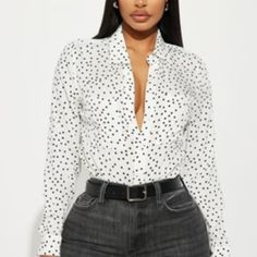 Black White Blouse. Polka Dot Collared Blouse For Work, Polka Dot Button-up Blouse For Work, Elegant Button-up Polka Dot Tops, Elegant Polka Dot Button-up Tops, Polka Dot Button-up Work Tops, Trendy Long Sleeve Polka Dot Blouse, Chic Polka Dot Blouse For Workwear, Collared Polka Dot Top For Work, Polka Dot Long Sleeve Tops For Workwear