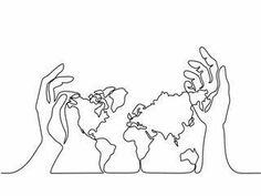 two hands holding the world in their palms, with one hand reaching for it