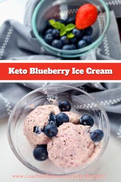 two bowls filled with ice cream and blueberries