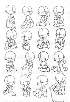 various cartoon character poses and expressions for children to draw on the computer or in printable paper