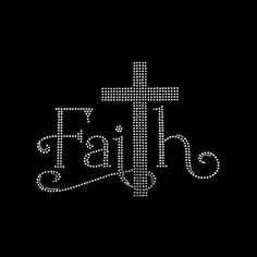 a cross with the word faith written in white on a black background, as if it were made out of diamonds