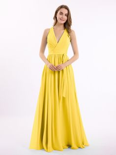 Bridesmaid Dresses & Bridesmaid Gowns | BABARONI Yellow V-neck Chiffon Dress For Party, Yellow V-neck Chiffon Party Dress, Elegant Chiffon Belted Dresses, Chiffon Belted Dress For Party, Elegant Belted Chiffon Dresses, Yellow Chiffon V-neck Maxi Dress, Yellow Chiffon Prom Dress, Elegant Yellow Chiffon Maxi Dress, Elegant Yellow Chiffon Dress