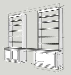 a drawing of an entertainment center with shelves