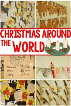 christmas around the world collage with pictures and words in red, white and green