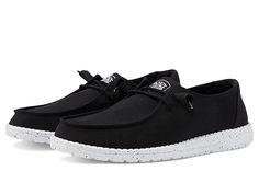 Hey Dude Wendy Slub Canvas Slip-On Casual Shoes - Women's Shoes : Black : Keep your whole look simple and sophisticated by wearing Hey Dude Wendy Slub Canvas Slip-On Casual Shoes. Textile upper. Leather and textile lining. Removable leather and textile insole. Round toe. Lace detailing. Slip-on style. Brand logo on tongue, insole, and heel. Textile outsole. Imported. Measurements: Weight: 5 oz Product measurements were taken using size 9, width M. Please note that measurements may vary by size. Hey Dude Shoes Women Black, Hey Dude Shoes Women, Western Shoes, Hey Dude Shoes, Hey Dudes, Black Shoes Women, Hey Dude, Birthday Wishlist, Mom Gifts