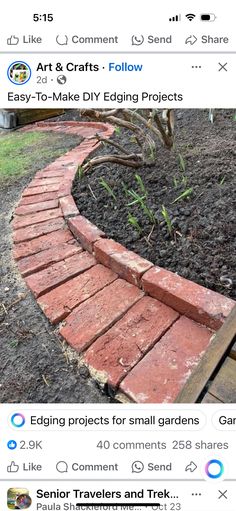 an image of a brick path being used as a garden edging project for small gardens