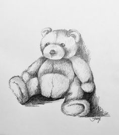 a drawing of a teddy bear sitting on the ground