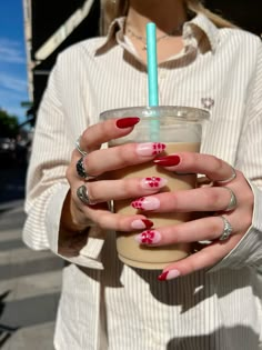 Blooming gel - summer nails - flower nails - dark red - ice coffee Blooming Gel, Flower Nail Designs, Classy Acrylic Nails, Red Nail Designs, Gel Designs, Ice Coffee, Dark Nails