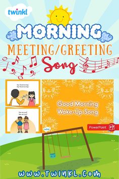 Use Twinkl's Morning Meeting Greetings Song PowerPoint in your classroom as a fun participation-based group activity to greet the day and get children ready for learning. This resource is perfect for building daily routines and classroom community. Wake Up Songs, Greeting Song, Morning Meeting Greetings, Kindergarten Music, Music Worksheets, Morning Meeting, Classroom Community, Daily Routines