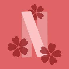 the letter n is decorated with flowers and hearts on a pink background for valentine's day