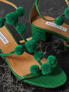 Pompom Sandals, Inspo Looks, Fancy Heels, Raffia Sandals, Aquazzura Shoes, Heart Shoes, Cute Heels, Fashion Wishlist, Unique Shoes