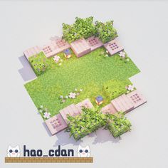 an aerial view of a house surrounded by trees and bushes, with the text hoo - cadn above it