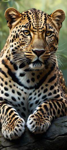 a large leopard sitting on top of a tree branch