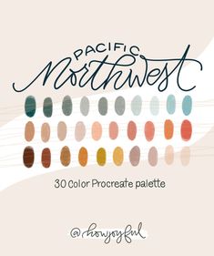 the pacific northwest color palette is shown in shades of brown, orange and green with text that reads pacific northwest